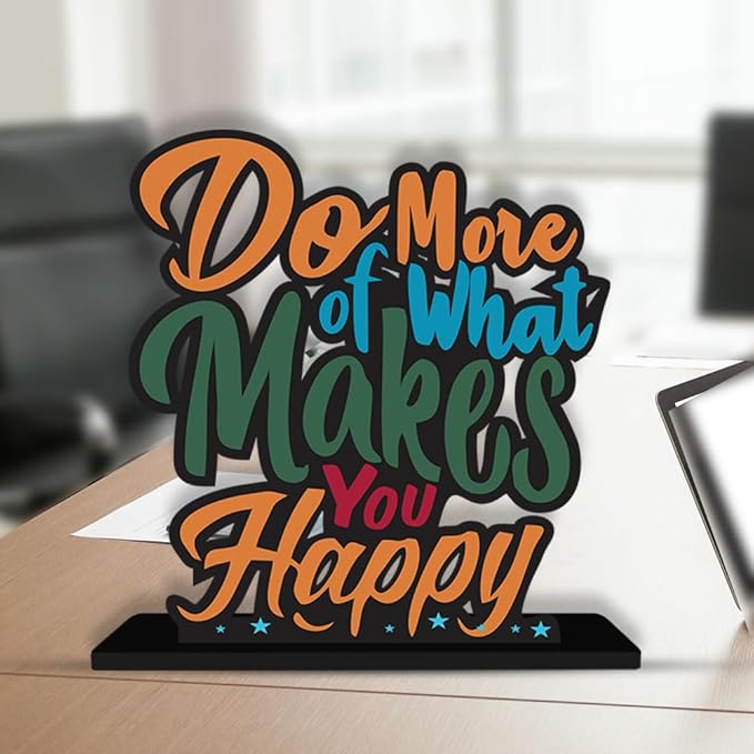 Artvibes Wooden Idols and Figurine Do More of What Makes You Happy Quotes Table Decor for Office Desk Showpiece