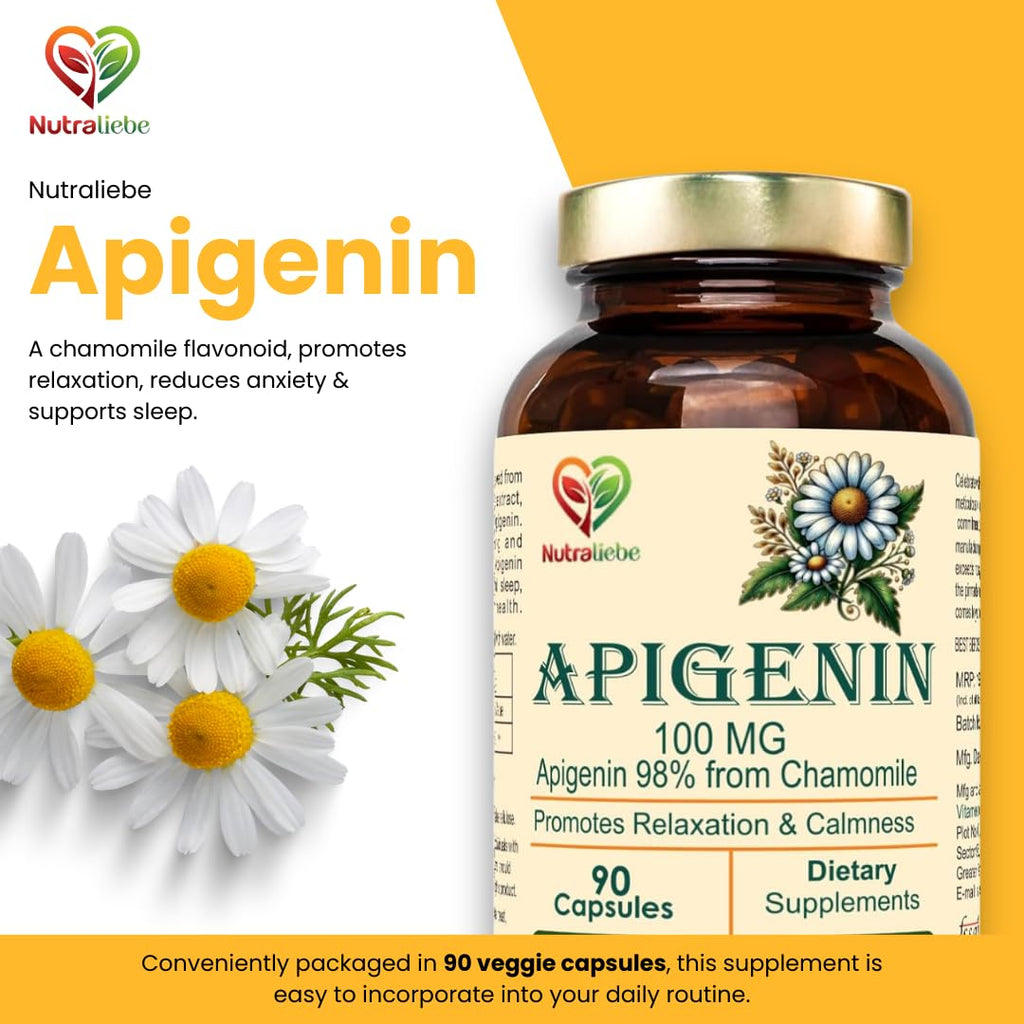 Nutraliebe Apigenin 100 mg â€“ Chamomile Extract Supplement â€“ Natural Sleep & Anxiety Support â€“ Non-GMO, Vegan â€“ 90 Veg Capsules