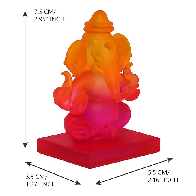 Ecraftindia Pink and Orange Double Sided Crystal Car Ganesha Showpiece