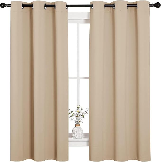 Loomlyfe Fawn Solid Thermal Insulated Grommet Blackout Curtains for Window | 5 Feet | Set of 2