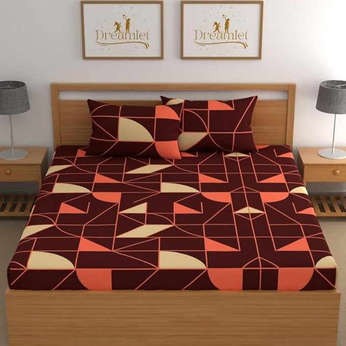 Dreamlet Prime Collections 160tc Pure Cotton Breathable Supersoft Wrinkelfree Double Flat Bedsheet With 2 Pillow Covers | Brown Multi