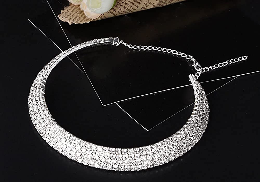 Silver-Toned Alloy Rhinestones Studded Choker Necklace - The Pari