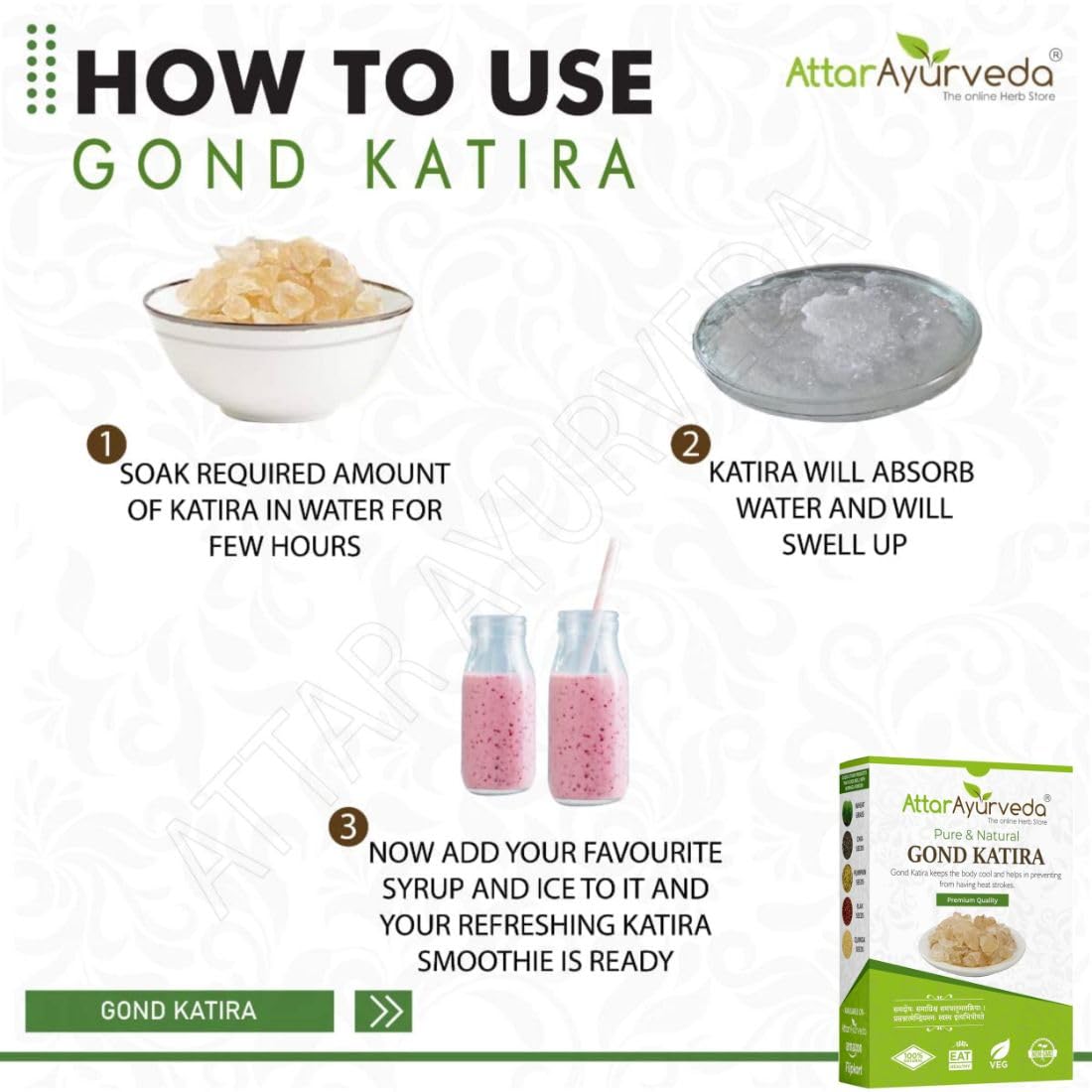 Attar Ayurveda Gond Katira Pure (Edible Gum) - 200 grams | Tragacanth Gum | High Cooling Properties Herbal Food | Super Food |