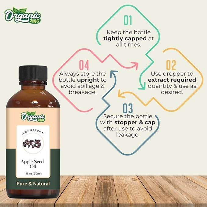 Organic Zing Apple Seed (Pyrus Malus) Oil | Carrier Oil for Skincare, Hair Care & Massage - 30 Ml