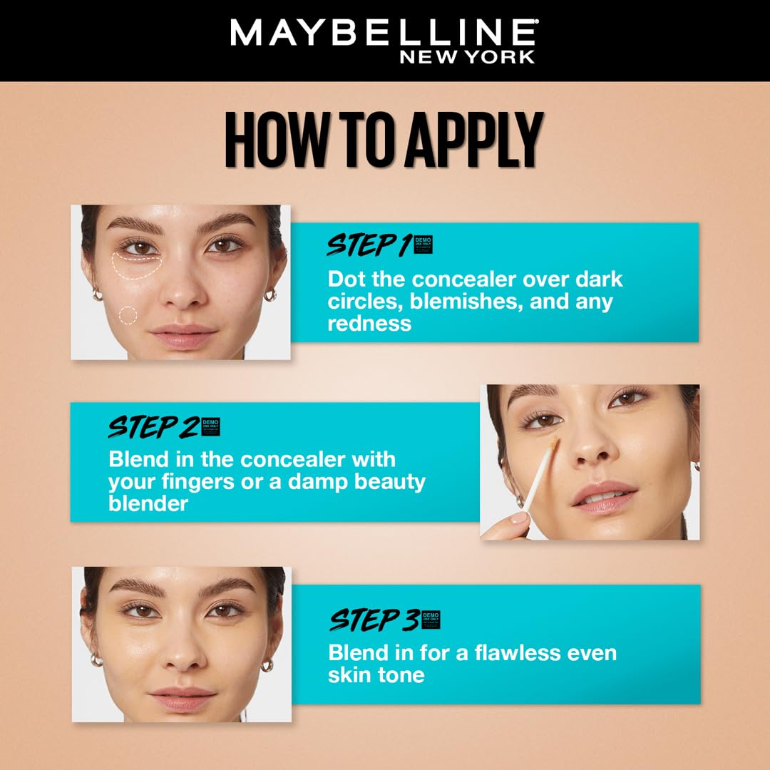 Maybelline New York Fit Me Concealer, Oil free Liquid conceals dark circles, redness, flaws, and blemishes. Fit Me suits oily skin & dry skin - Honey|6.8ml