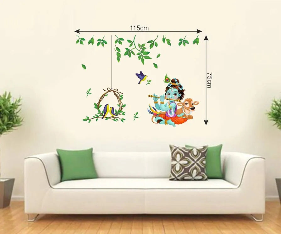 Rawpockets Religious God Krishna with Birds nest Self Adhesive Wall Sticker -Vinyl