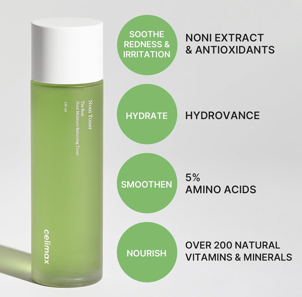 Celimax Noni Moisture Balancing Toner | with Noni Extract, Facial Astringent, Hydrating, Exfoliating, for Sensitive Dry Skin, Fine Lines, Korean Skincare, 150ml
