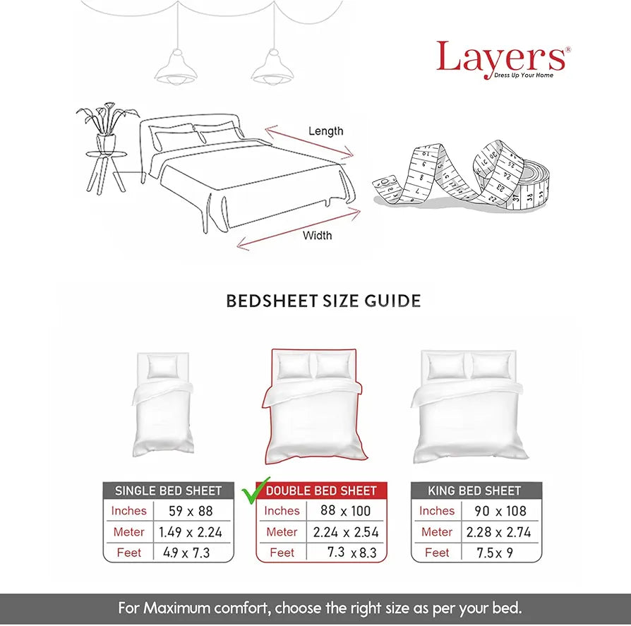 Layers Tivoli Cotton Bedsheet Set for All Seasons Lightweight 104 TC Queen Size Dark Beige Color