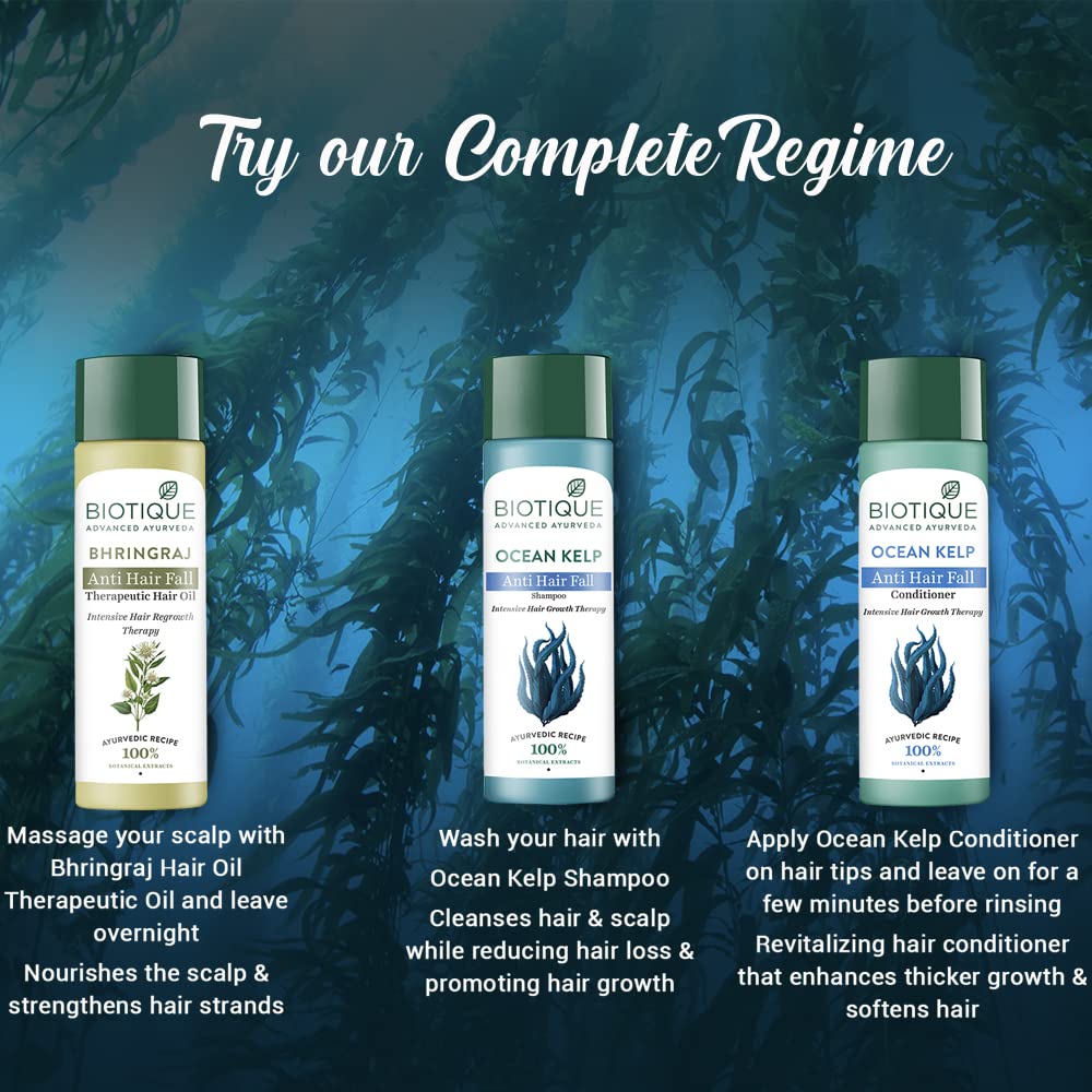 Biotique Ocean Kelp Anti Hairfall Shampoo | Intensive Hair Growth Therapy| Anti Hairfall Shampoo that Maintains Shine |100% Botanical Extracts | Suitable for All Hair Types |190ml