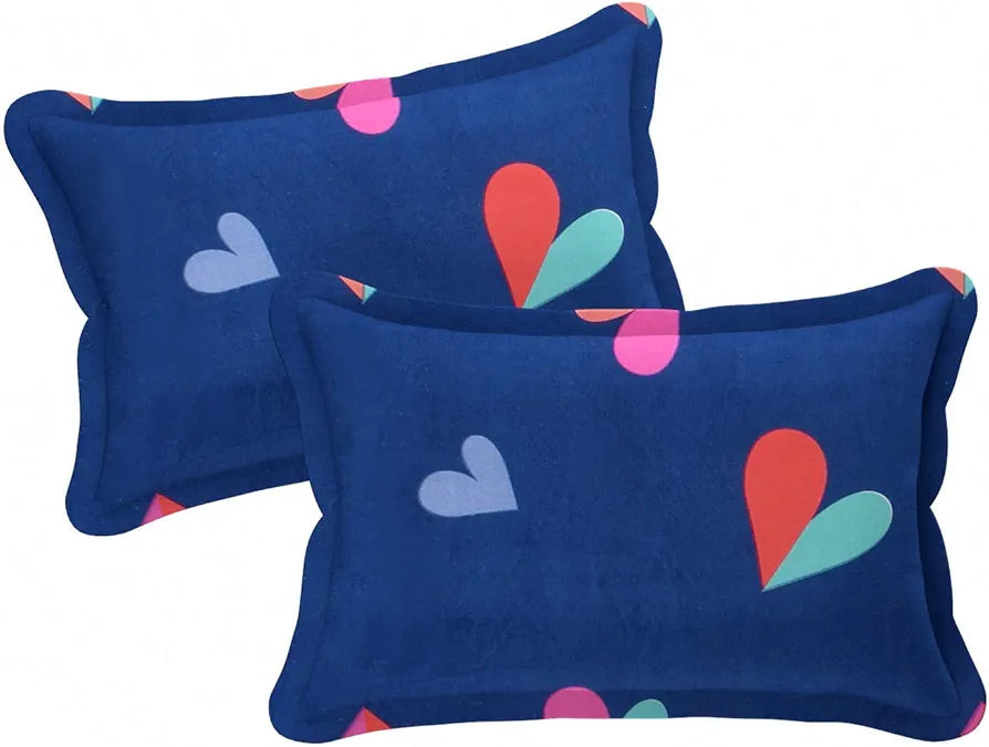 The Home Style Cotton Feel Glace Cotton Elastic Fitted Printed Queen Size Double Bed Bedsheet With 2 Pillow Cover 300 TC Blue Heart