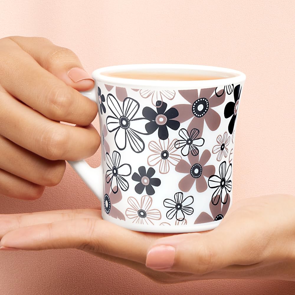 Larah by Borosil Crysta Series Macy Opalware Mug | Set of 6 Tea/coffee Mugs | 210 Ml Each