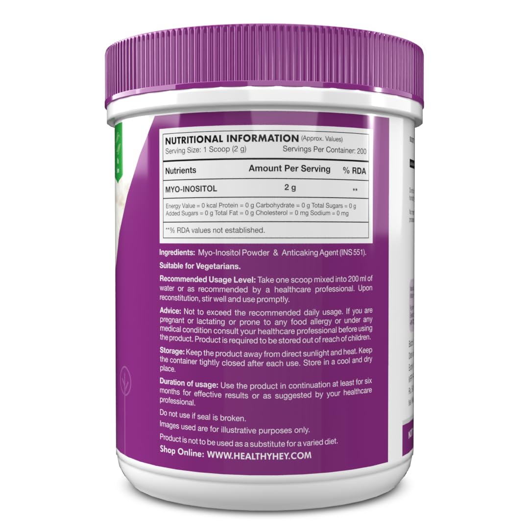 Healthyhey Nutrition 100% Pure Myo Inositol Powder (Vitamin B8), 400gm pack