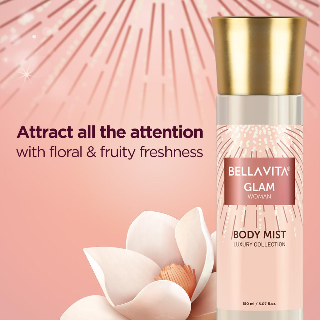 Bella Vita Luxury Glam Women Body Spray Mist Perfume for Refreshing Floral & Jasmine Long Lasting Fragrance, 150 ml