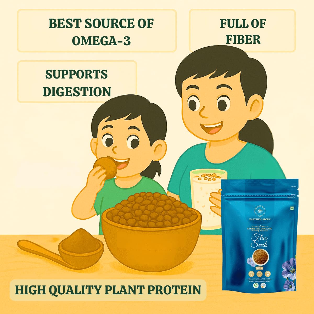 Earthen Story Organic Flax Seeds | Lab Tested for 250+ Pesticides | Certified Organic (NPOP) & Traceable with Transaction Certificate | Rich in Omega 3 & Dietary Fibre