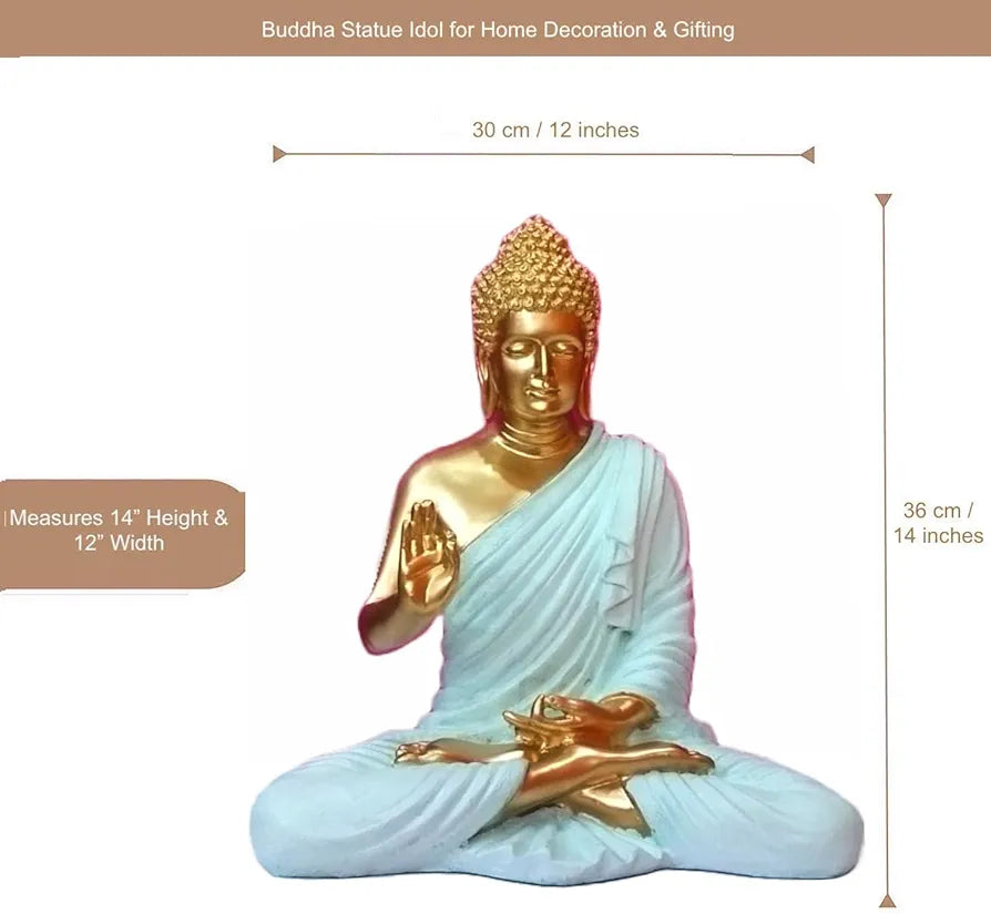 Alila Big Size Meditating Golden White Buddha Idol Statue Showpiece 14 inches 35cm 1 Feet Idol