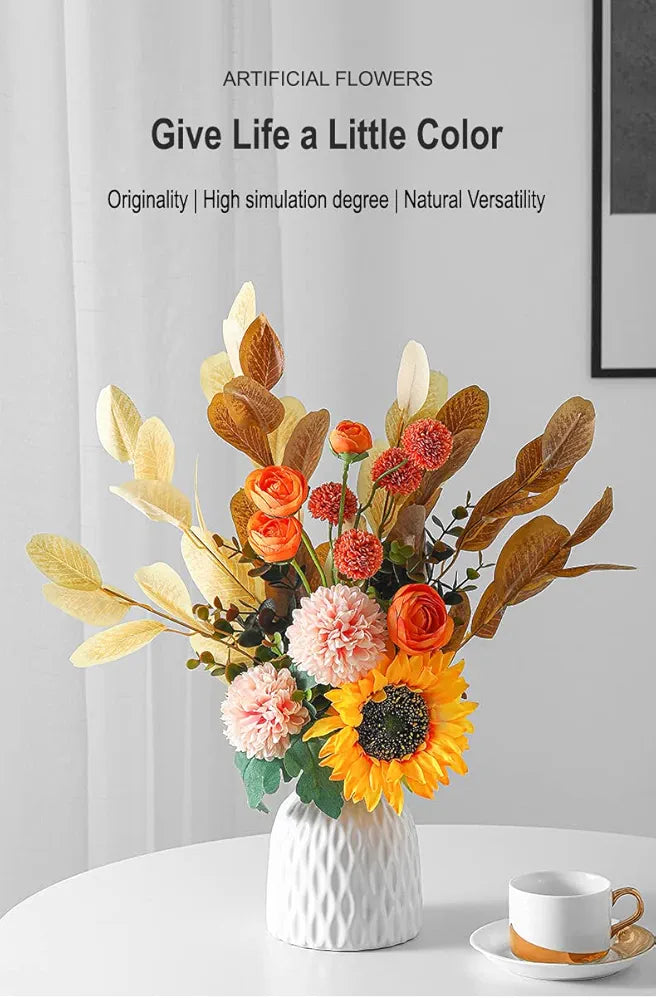 Ceramic Vase And Hand Made Artificial Flowers Bouquet Vase1 Orange