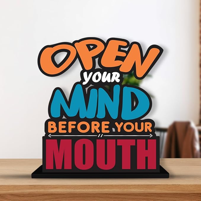 Artvibes Wooden Idols and Figurine Open Your Mind Before Your Mouth Quote Table Decor for Office Desk | Home Decor Item
