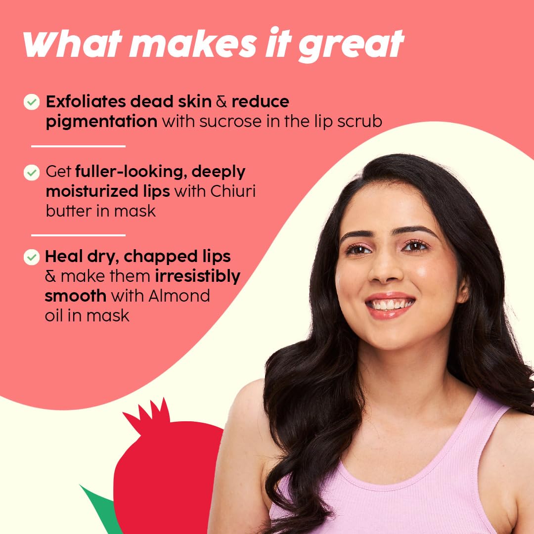 PLIX  Pomegranate Lip Care Combo, Exfoliating Scrub and Plumping Lip Mask (15 + 15) gms