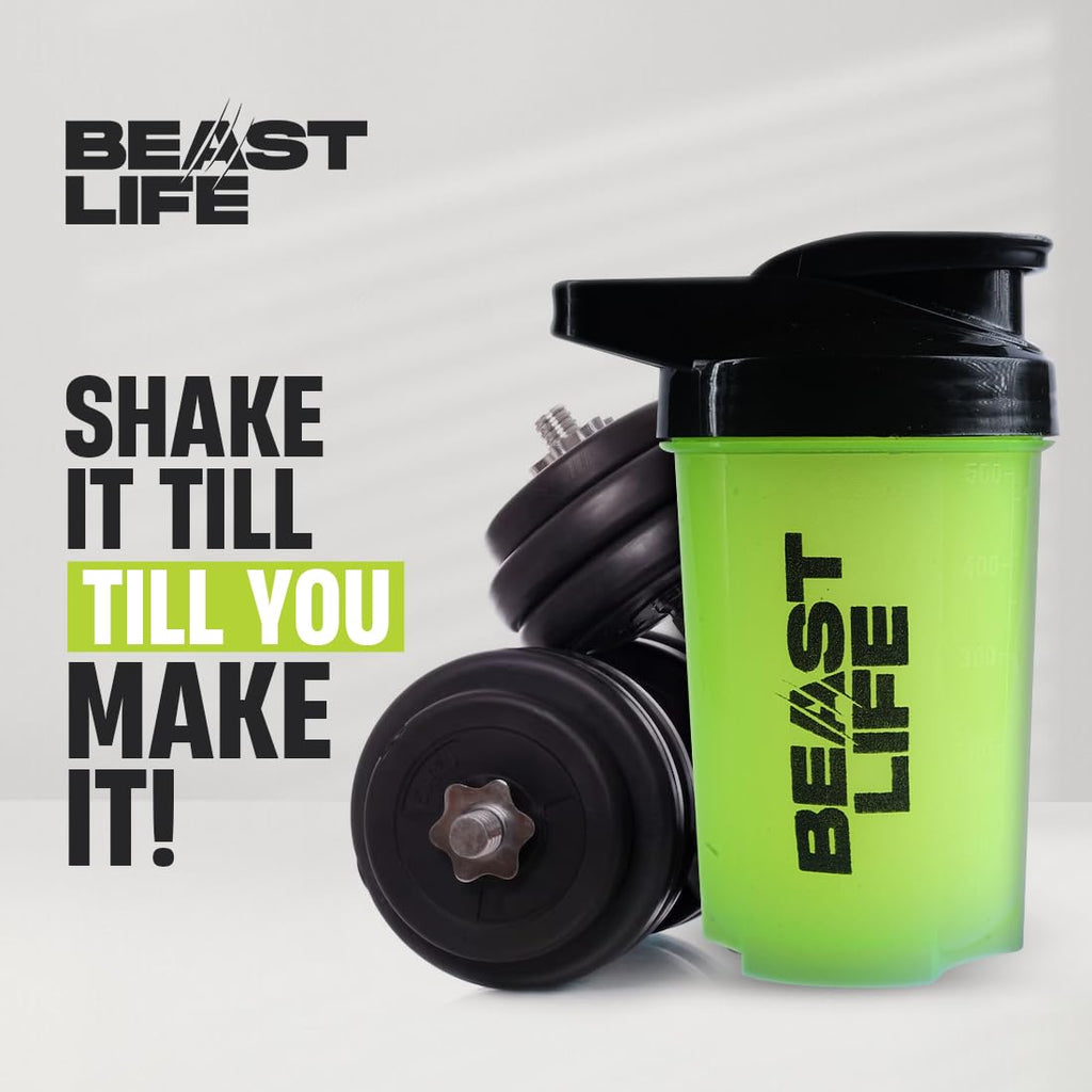 BEASTLIFE Plastic Shaker Bottle with Lid for Gym | Leak-Proof, BPA-Free Blender Bottle for Protein, BCAA & Pre Workout | All Drink Compatible | Easy to Carry