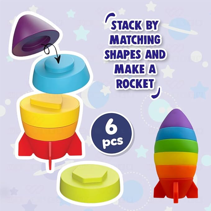 Wembley Rocket Stacking Toy Soft Silicone Educational Baby Toys Multicolor