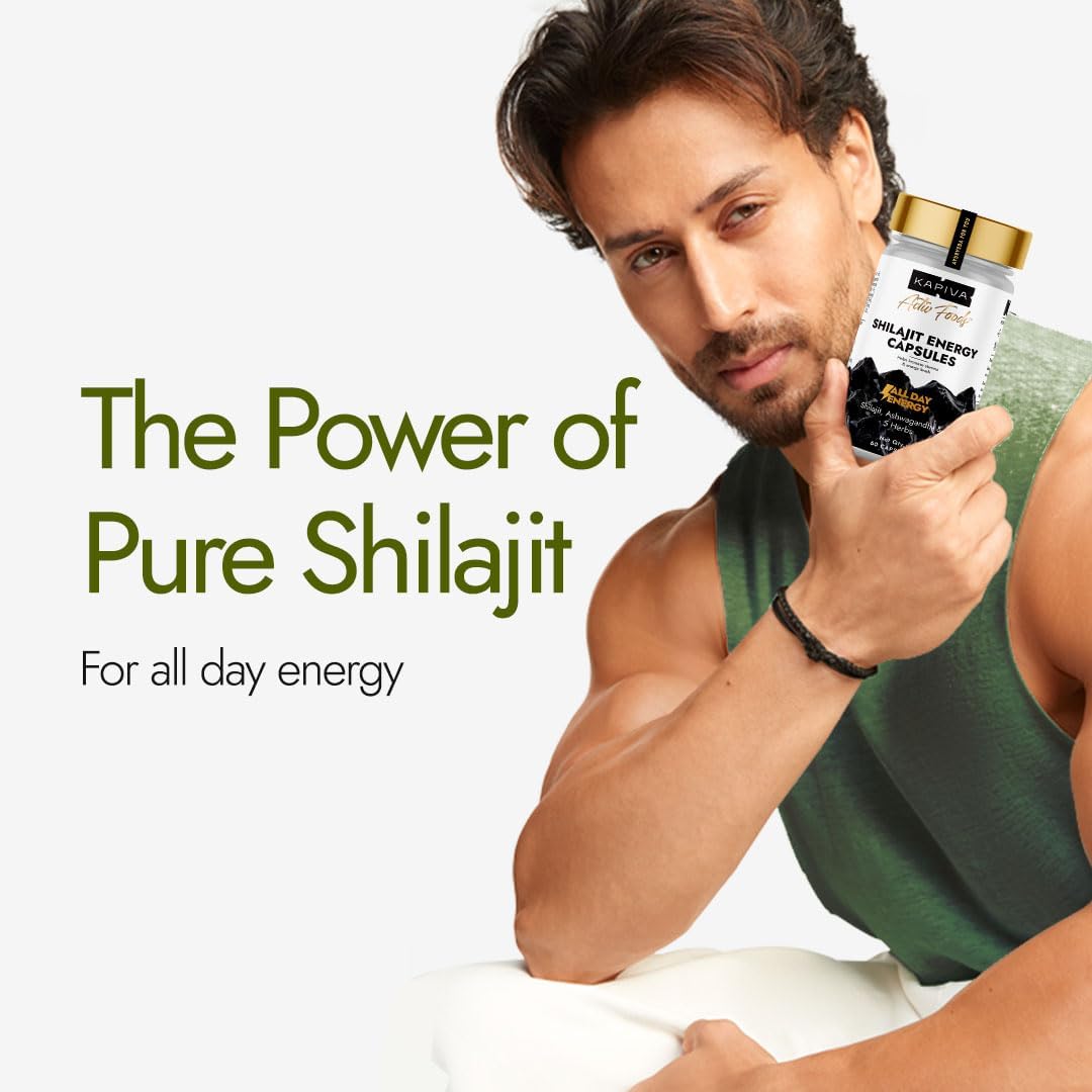 Kapiva Shilajit/Shilajeet Energy 60 Capsules | Made with 100% Pure Shilajit | For All Day Energy & Stamina | With Ashwagandha,Gokshura | Contains 12 Vitamins & 13 Minerals