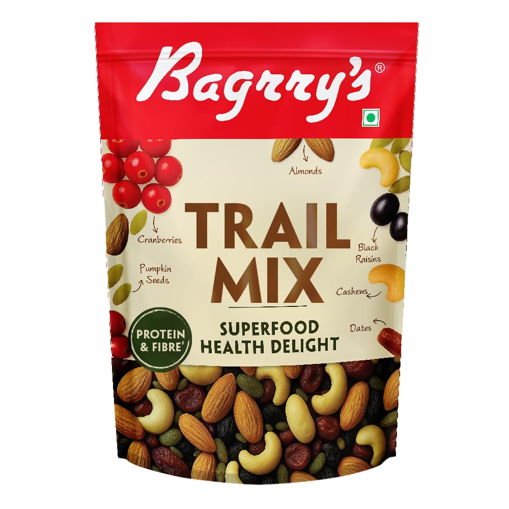 Bagrry’s Trail Mix 200 GM | 7 in 1 Superfoods | California Almond | Cashews | Cranberries | Dates | Pumpkin Seeds | Green & Black Raisins | High Protein | Fibre-Rich | Oil-Free | Non-Salted | Healthy Snack for Anytime Energy | Dry fruit mix | Mix nuts