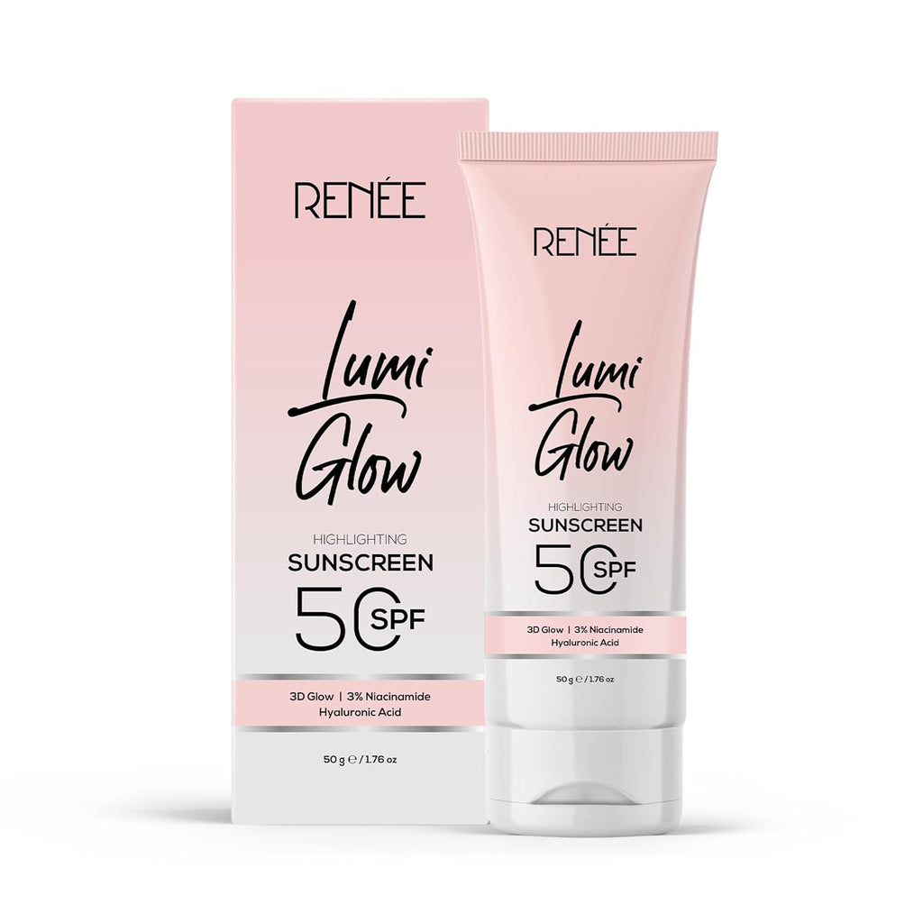 RENEE Lumi Glow Highlighting Sunscreen with SPF 50 | In-Vivo Tested | With Niacinamide & Hyaluronic Acid | Lightweight & Non-Sticky | No White Cast | Protects against UVA-UVB | Radiant Finish | 50g