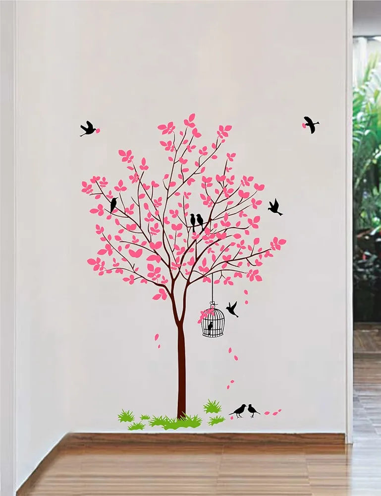Decal O Decal PVC Vinyl Tree with Birds & Nest Botanical Wall Stickers,Self-Adhesive