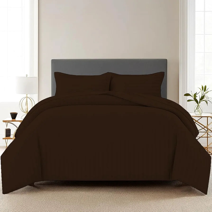 Trance Home Linen Zippered 100% Cotton 200TC Satin Stripe King Size Duvet Cover Quilt Cover Blanket Cover Razai Comforter Cover with 2 Pillow Covers Colour Copper Rust