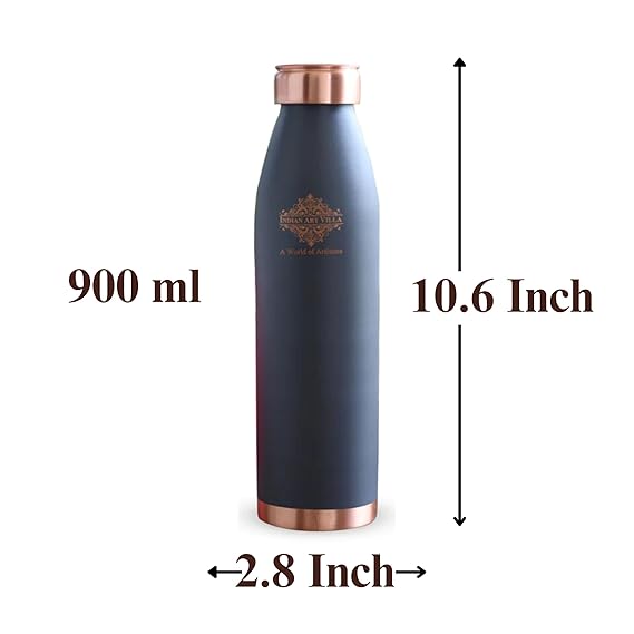 Indian Art Villa Pure Copper Lacquer Coated Gray Silk Finish Water Bottle