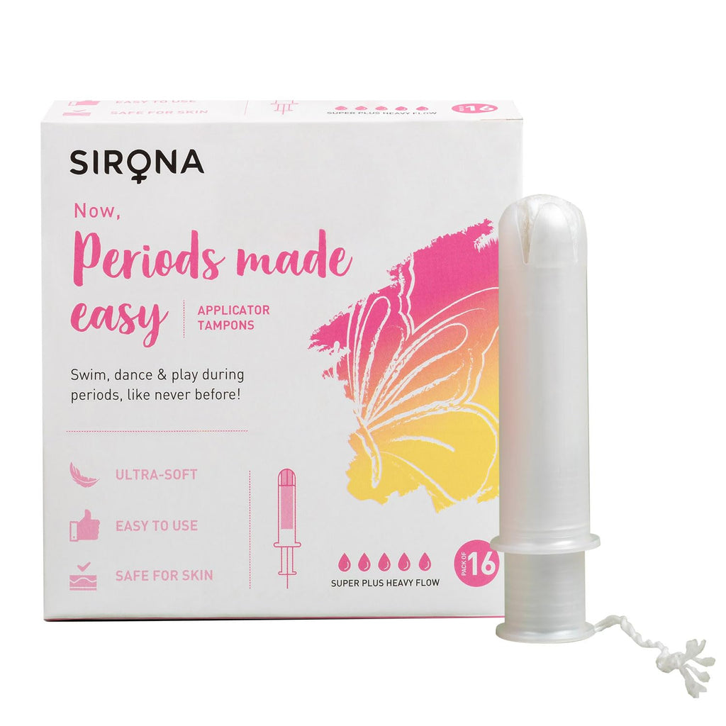 Sirona Period Made Easy Applicator Tampons for Heavy & Super Heavy Flow | 16 Pcs |Biodegradable Tampons | FDA Approved | Ultra Soft & Comfortable | Upto 100% Leak Free | Highly Absorbent Tampon for Rash Free Periods |