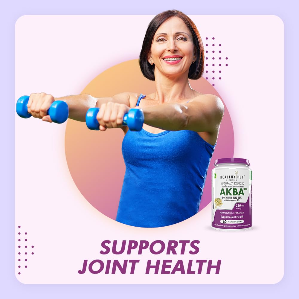 HealthyHey Nutrition AKBA with 85% Boswellic Acid & Curcumin - 100% Natural - Joint Health Supplement-60 Veg Capsules Acetyl-keto-beta-boswellic acid