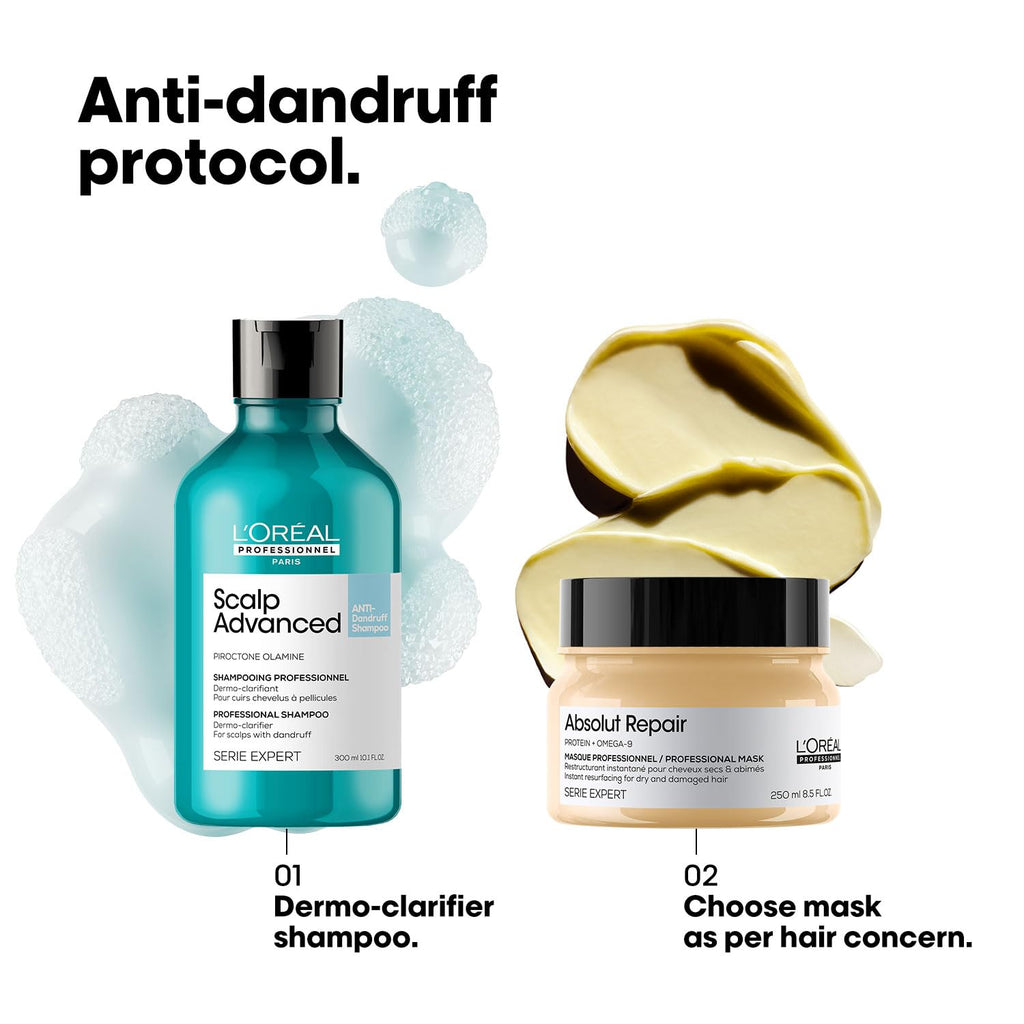 Lâ€™OrÃ©al Professionnel Scalp Advanced Anti-Dandruff Dermo-Clarifier Shampoo 300ml | Removes Dandruff & Gently Clarifies the Scalp with Piroctone Olamine | For Men & Women