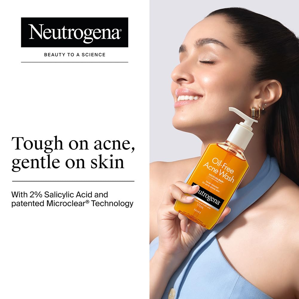 Neutrogena Oil Free Acne Wash | 2% Salicylic Acid Deep Cleansing Face Wash for Oily Skin|Hydrating, Alcohol Free, Non Comedogenic & Dermatologically Tested | For Oily Acne Prone Skin |For Men & Women 175ml