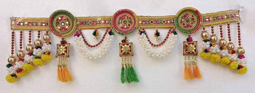 CraftVatika Embroidery Work Toran Hanging Bandhanwar Marigold Flower with Floral Handmade Latest Traditional Design 3 Ft Length 91.44CM Type 6