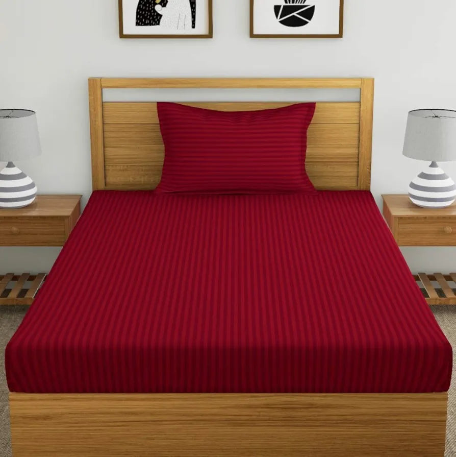 Dreamscape 220 Tc Cotton Single Bedsheet with Pillow Cover Self-Striped Red