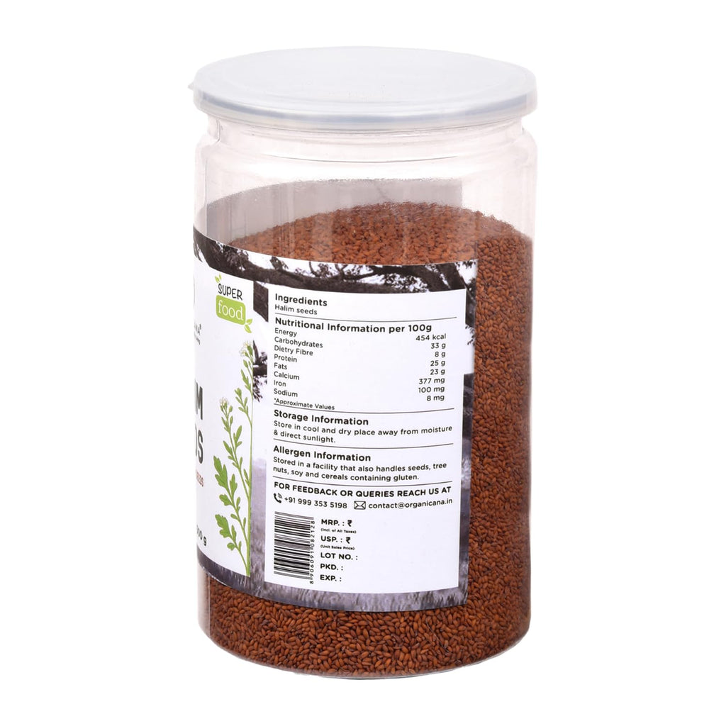 Organicana Halim Seeds 500g (Pack of 1)- Garden Cress | Aliv Seed | Asaliya | High in Fibre and Omega 3 | Garden Cress | Asalia | Haleem seed | Immunity Booster Superfood