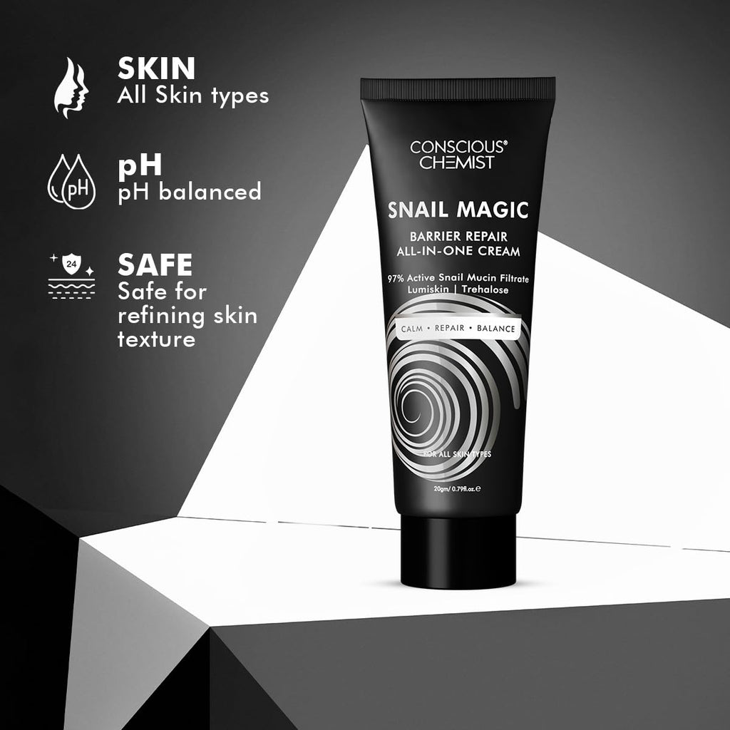 Conscious Chemist® Snail Mucin Moisturizer | 20g | Face Cream for Men & Women, Skin Barrier Repair Moisturizer, Daily Gel Cream with Korean Snail Mucin Extract, All Skin Type - Snail Magic