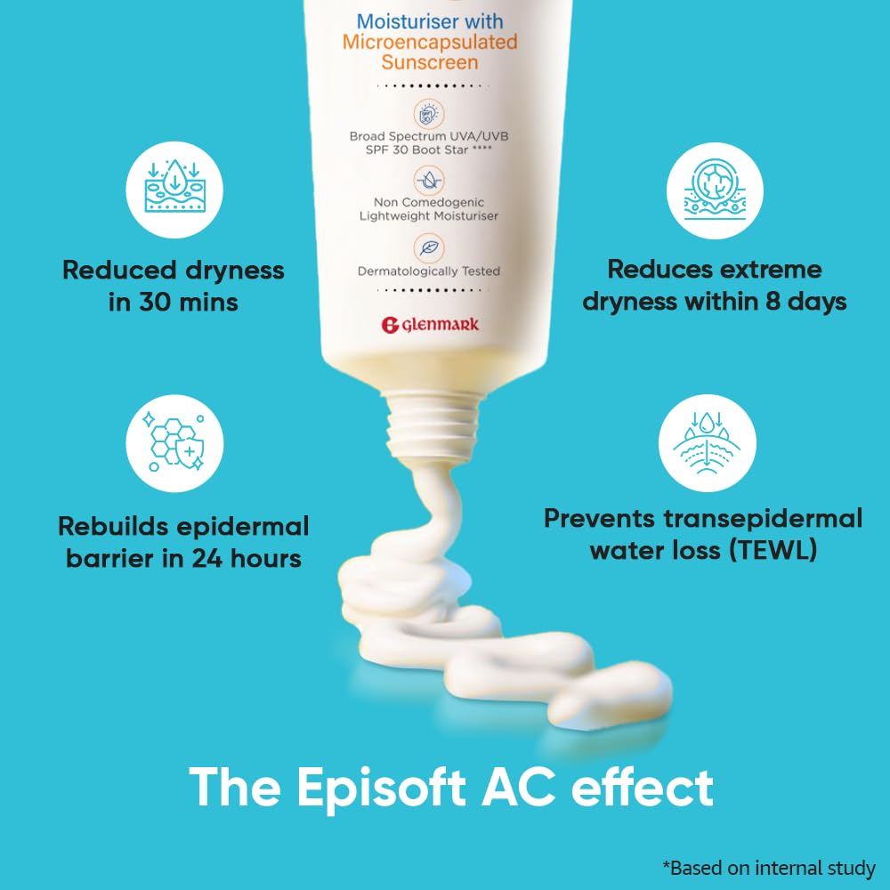 Episoft AC Moisturiser with Sunscreen | Blocks 97% UVB rays | Lightweight, non-greasy | Fragrance free | Acne safe | Single step skincare | Suitable for all Skin types | 2 in 1 product