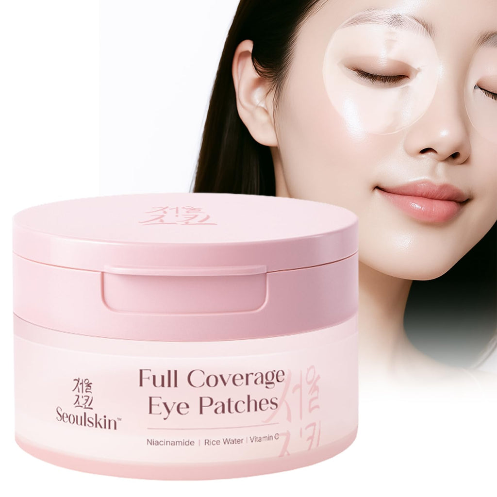 Seoulskin Full Coverage Eye Patches for Dark Circles | Dark Circle Removal Eye Patches | Treats Fine Lines & Wrinkles | 360Â° Coverage for Hydration, Firming & Elasticity | For Puffy & Tired Eyes | With Niacinamide, Rice Water & Vitamin C | 40N