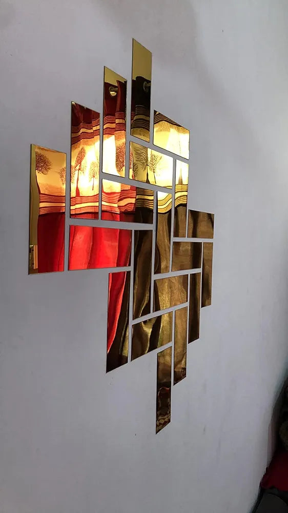 Bikri Kendra Ind 20 Rectangle Golden Mirror Stickers for Wall Decor Acrylic Self-Adhesive Stickers