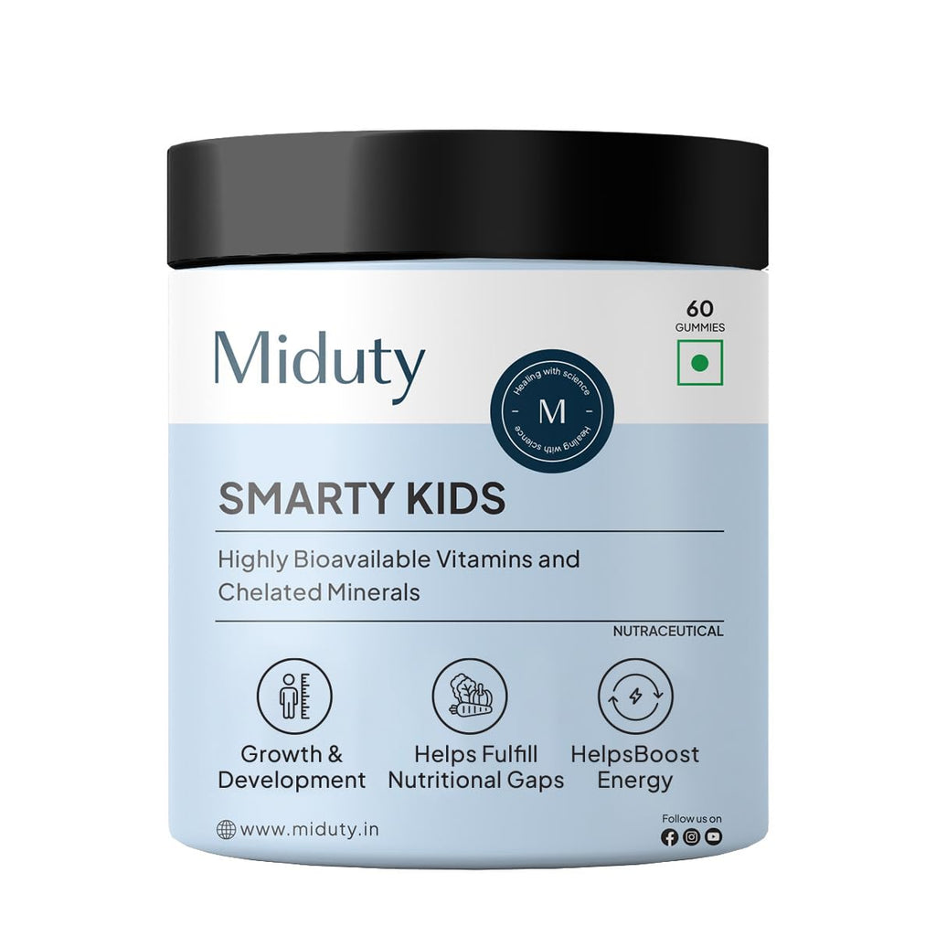 Miduty by Palak Notes Smarty Kids Multivitamin Multimineral, B Complex, Vitamin C, Vitamin A & Active Immunity For Picky Eaters No Fructose Corn Syrup No Preservatives - Natural Flavor - Pack of 60