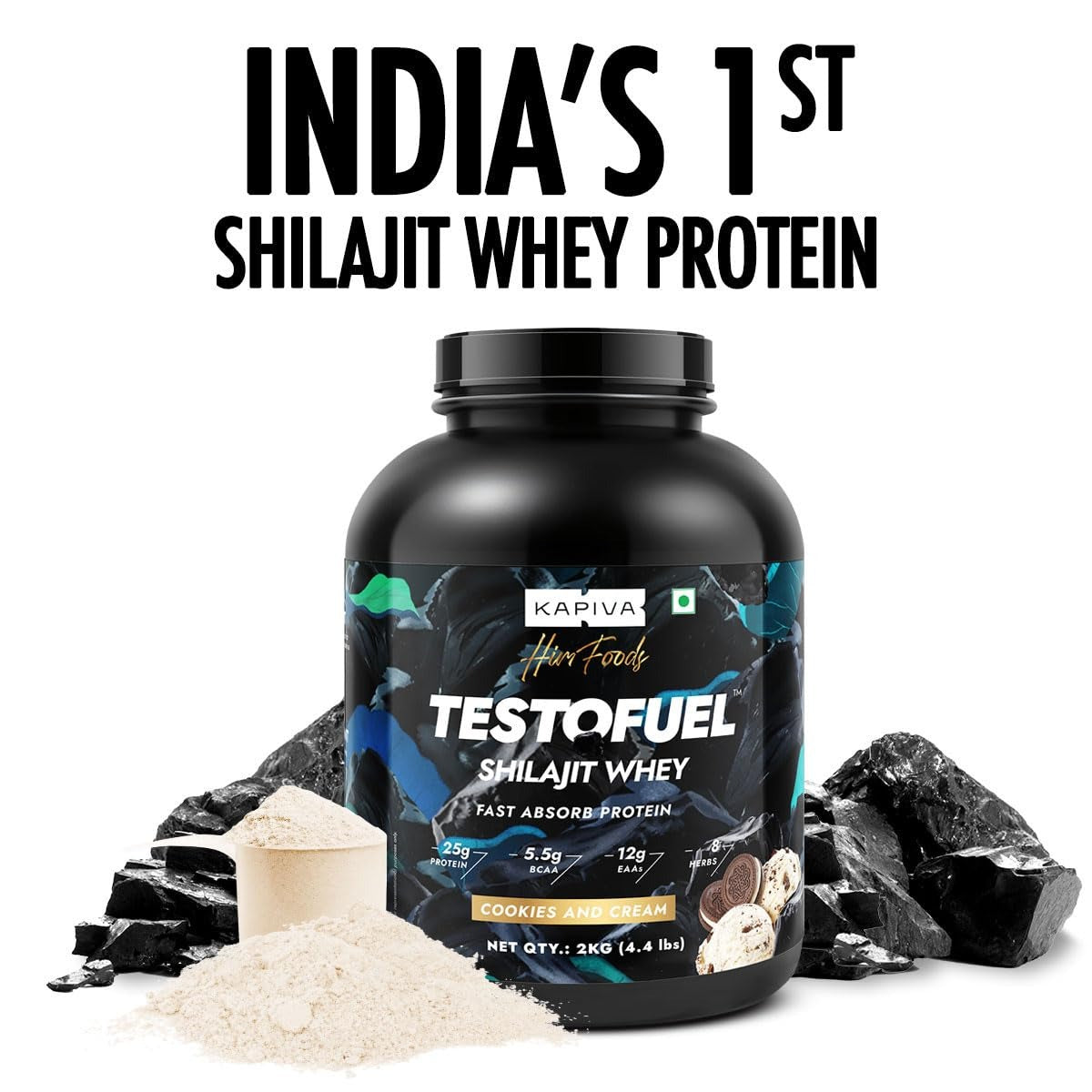 Kapiva Testofuel Shilajit Whey Protein Cookies & Cream - 2 kg
