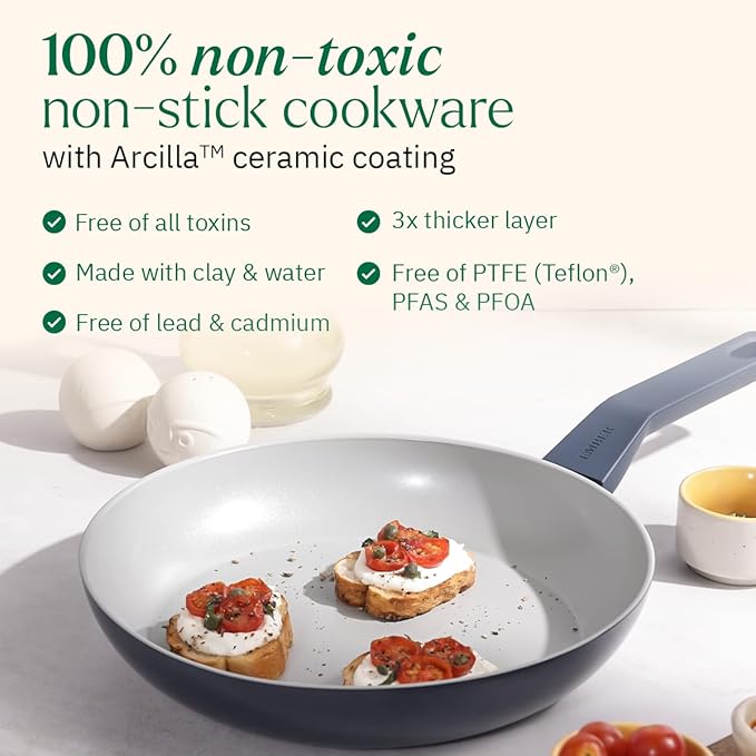 Ember Cookware Arcilla Ceramic Non-stick Egg Pan 20cm | Matching Handle | Florence Series | Blue