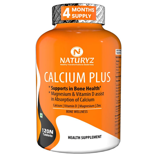 Naturyz Calcium Plus with Calcium Citrate, Vitamin D, Magnesium and Zinc Ideal Supplement for Bone Health & Joint Support of Men & Women - 120 Tablets