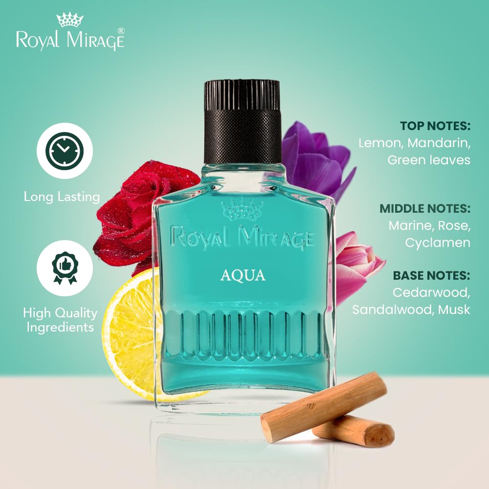 Royal Mirage Aqua Aftershave | Refreshing Lotion for Men | Lemon, Rose & Sandalwood Notes | Post-shave Lotion | Ideal for Events, Meetings & Date Nights | Grooming Essentials for Men | 100ml