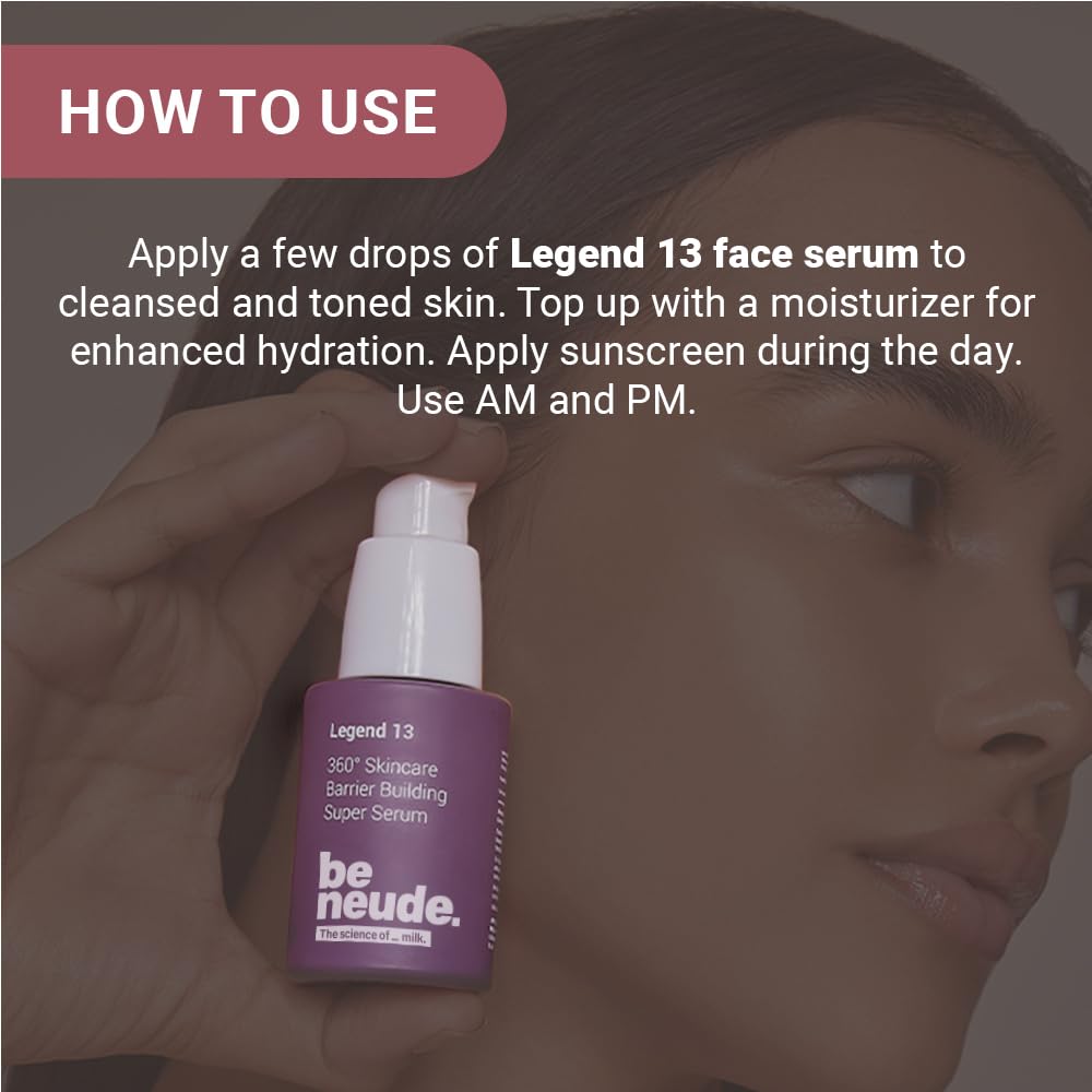 Be Neude Legend 13 Super Face Serum 30ml with 3x Ceramides, Lactobacillus Ferment, Alpha Arbutin, Rice Water, 13 Multiactives for Barrier Building Re-texturing & Hydration, pH 5.5, for All Skin Types