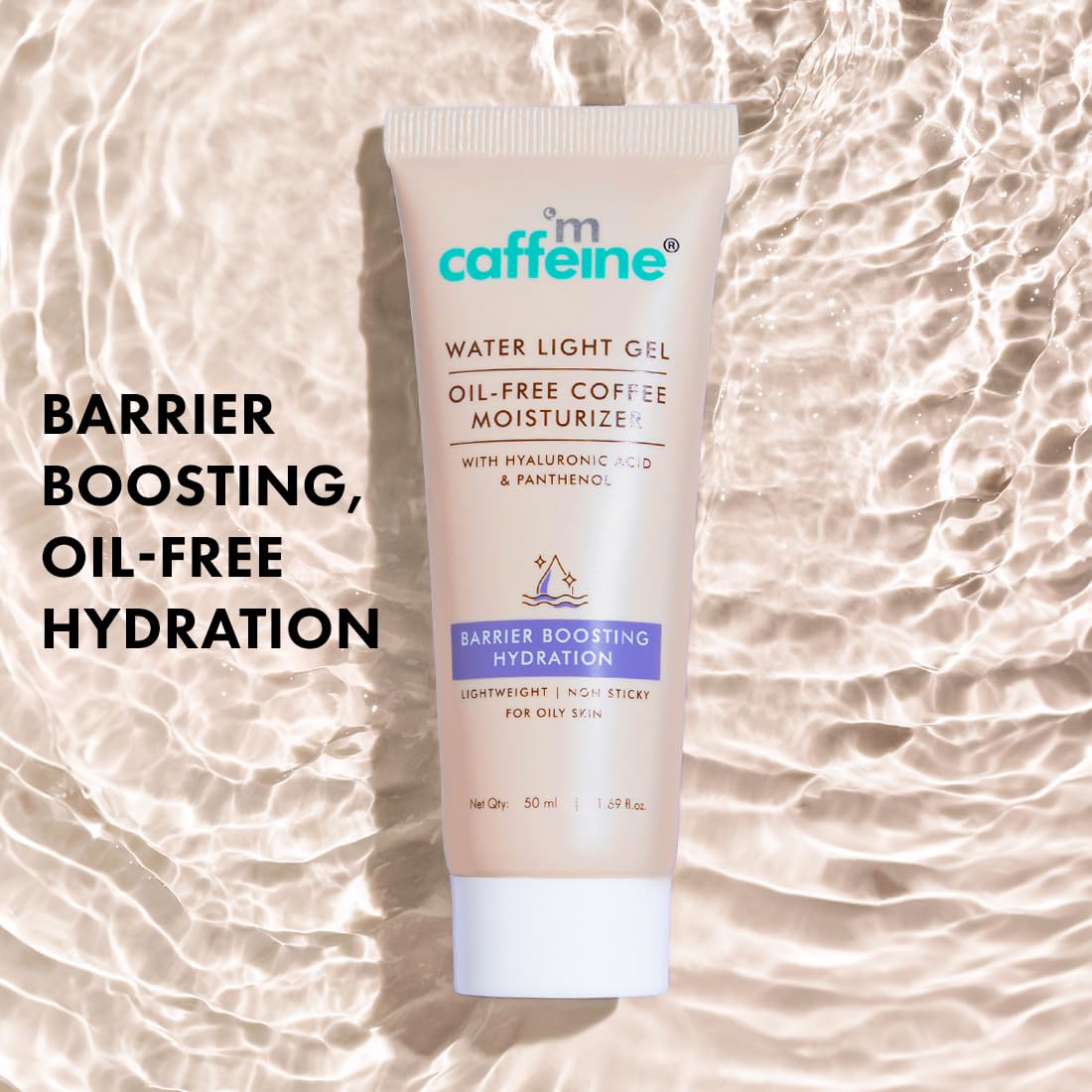 mCaffeine Water Light Gel Oil-free Coffee Moisturizer | Deep Skin Hydration & Barrier Boost with Ceramide Moisturizer | Face Cream for Women and Men | 72 Hrs Moisturization |Barrier Repair Gel-based Moisturizer For Oily Skin - 50ml