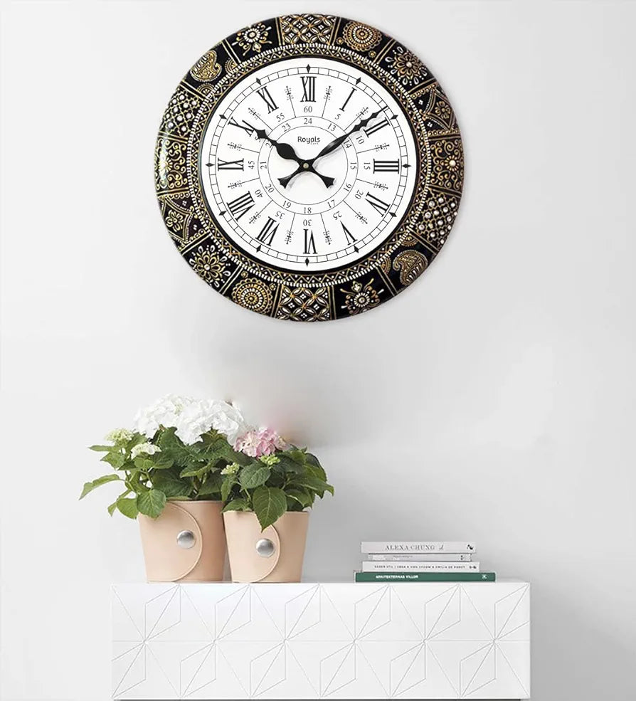 RoyalsCart Floral Designer Painting Wooden Antique Analog Wall Clock Clock Size - 40 cm x 40 cm [KTWC281D] Designer Painting