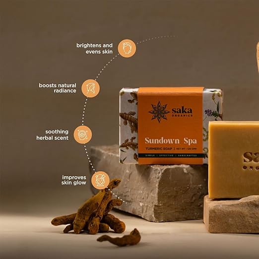 Saka Organics Sundown Spa Handmade Turmeric Soap - 120 gms Each (Pack of 2)